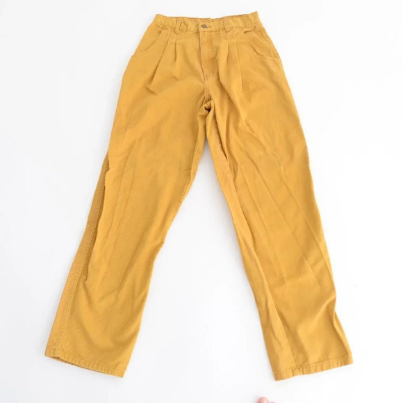 Vintage Oscar de la Reta Mustard High Waisted 100% Cotton Pants  Size 10 - Picture 1 of 12